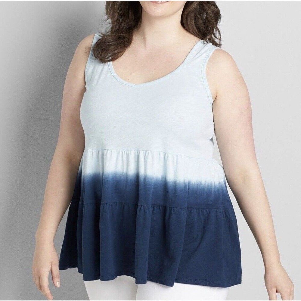 Plus 18 20 Women's Sweetheart Tiered Max Swing Tank | Blue Dip Dye | Lane Bryant